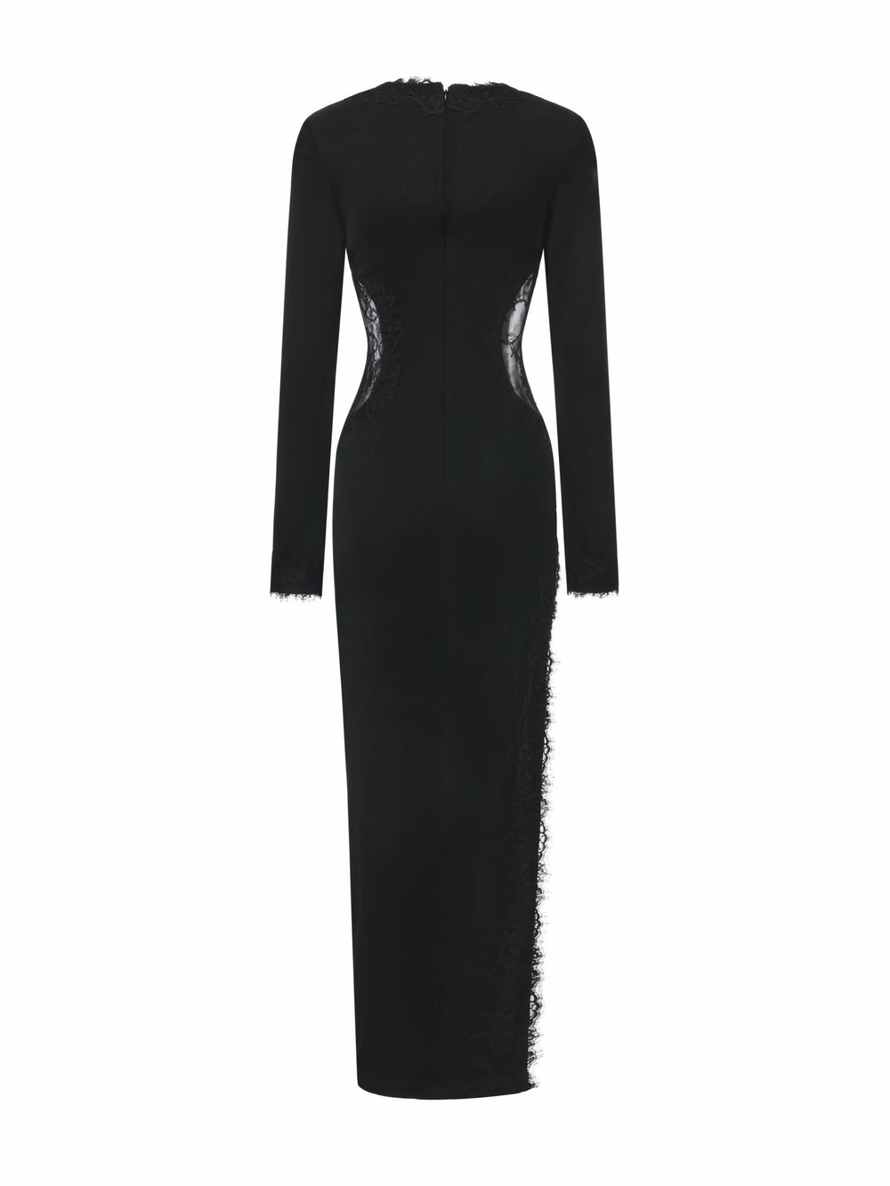 Adriana Lace High-Slit Black Acetate Maxi Dress | Nana Jacqueline