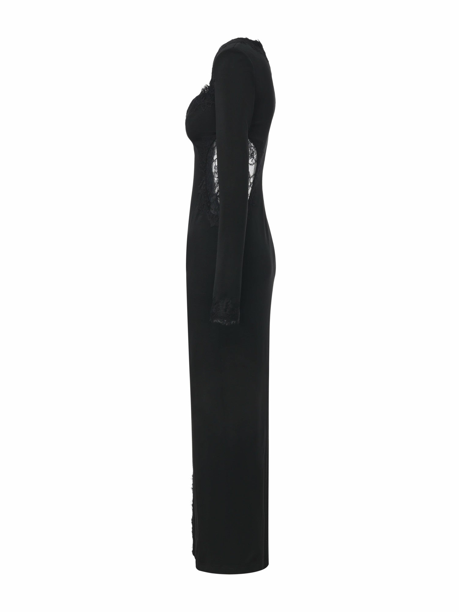 Adriana Lace High-Slit Black Acetate Maxi Dress | Nana Jacqueline