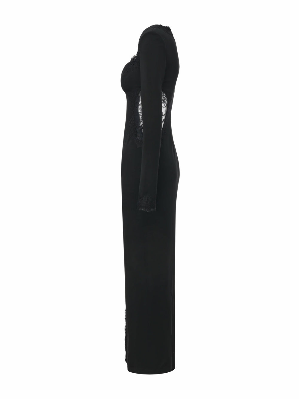 Adriana Lace High-Slit Black Acetate Maxi Dress | Nana Jacqueline