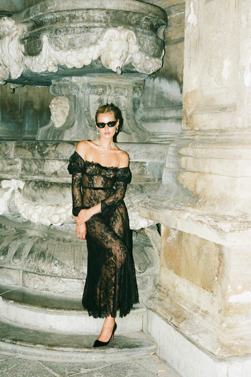 Yvonne Lace Dress: Black Maxi Dress for Cocktail Party | Nana Jacqueline
