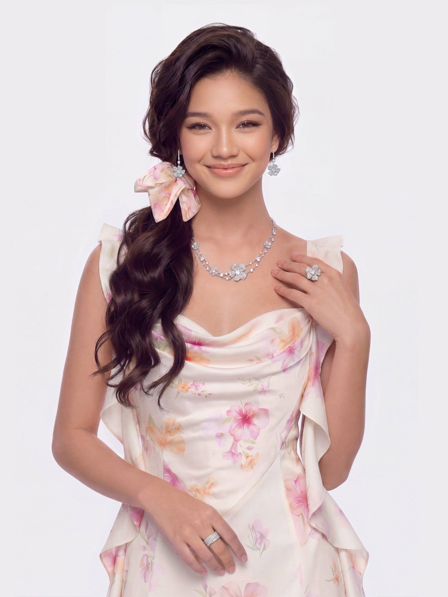 Karina Open-Back Floral Ivory Dress | Nana Jacqueline
