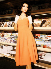 Orange Square-Neck Paneled Midi Dress | Nana Jacqueline