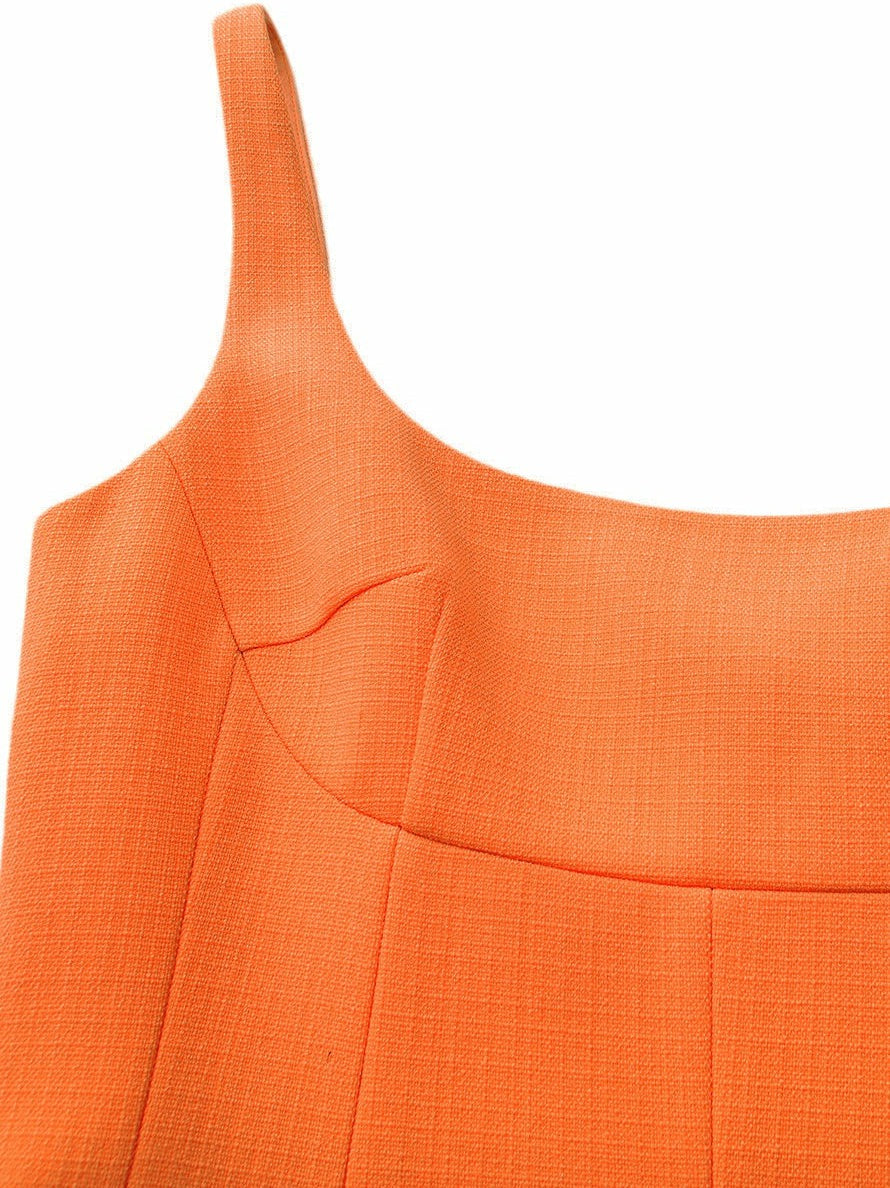 Orange Square-Neck Paneled Midi Dress | Nana Jacqueline