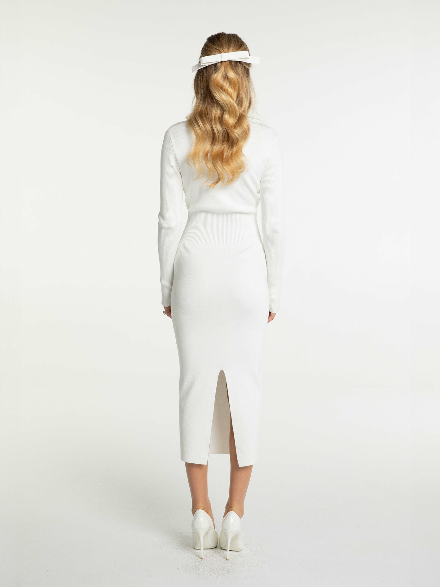 Rylee Knit Dress: White Midi Dress for Bridal Shower | Nana Jacqueline