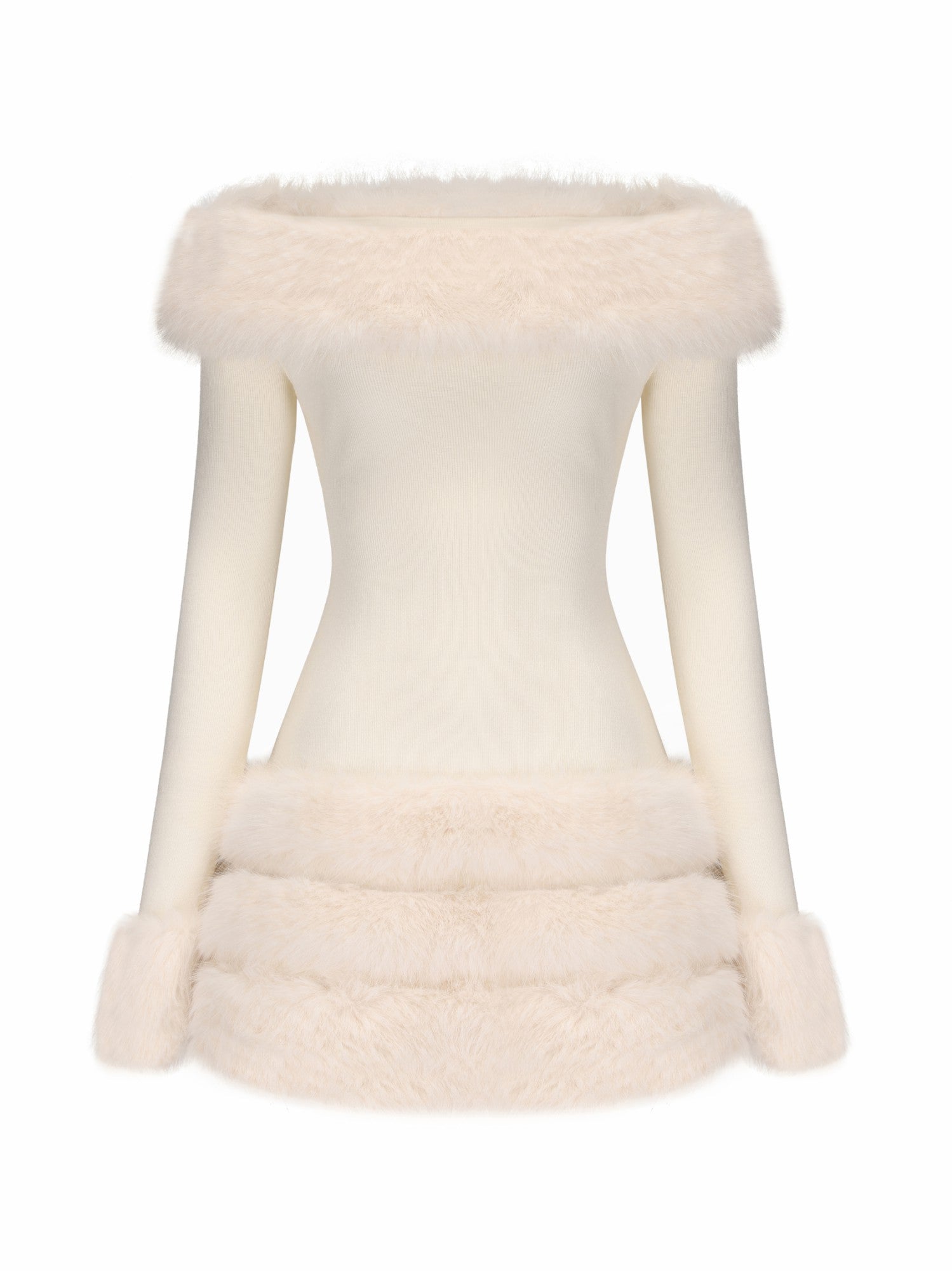 Mila Fur Dress: White Mini Dress for Wedding After-Party | Nana Jacqueline