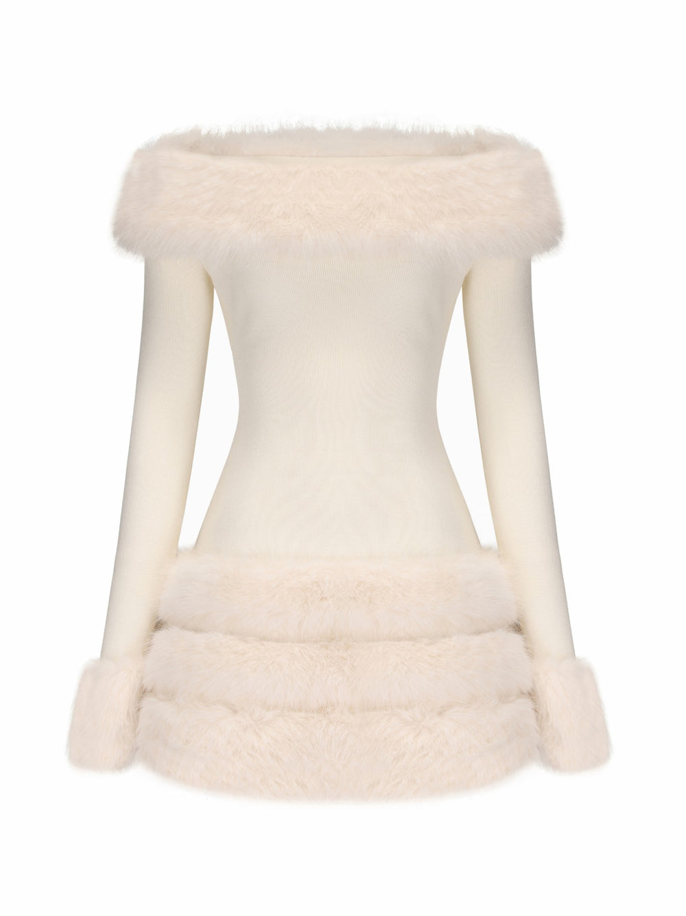Mila Fur Dress: White Mini Dress for Wedding After-Party | Nana Jacqueline