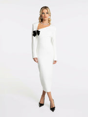 Ellie Bow Dress: White Midi Dress for Rehearsal Dinner | Nana Jacqueline