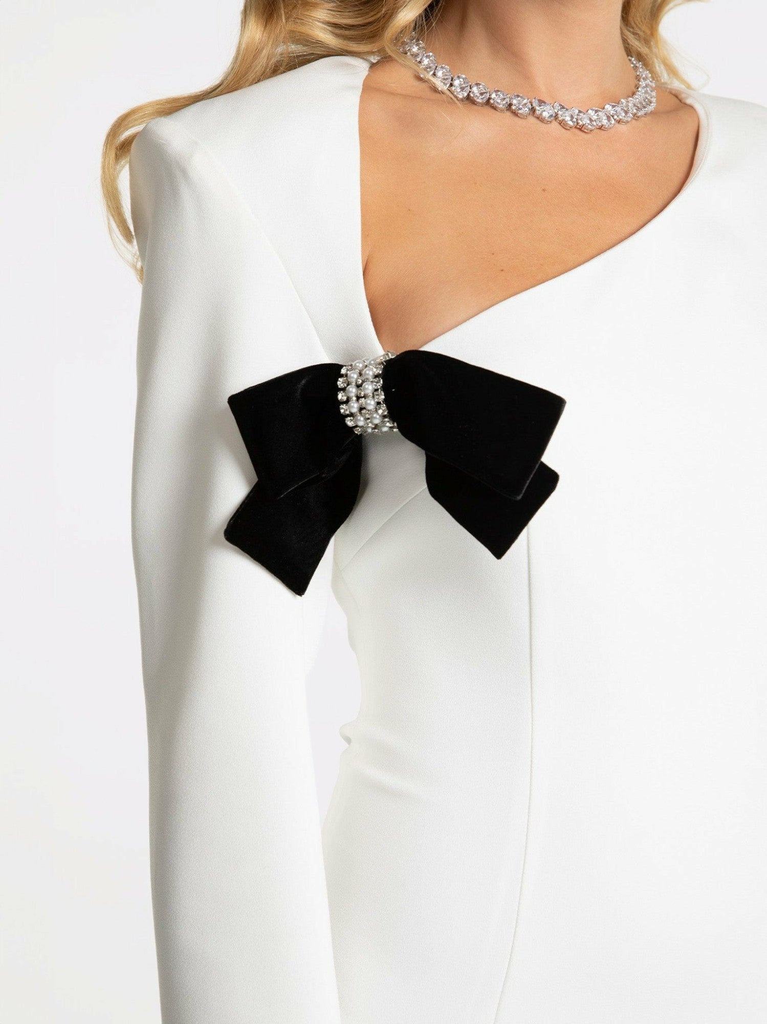 Ellie Bow Dress: White Midi Dress for Rehearsal Dinner | Nana Jacqueline