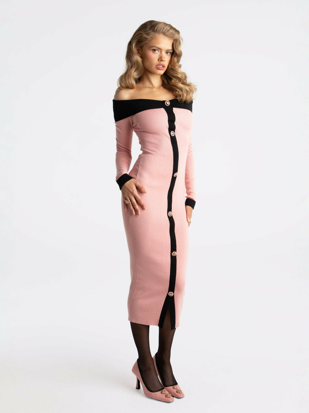 Annie Knit Dress: Pink Midi Dress for Brunch | Nana Jacqueline