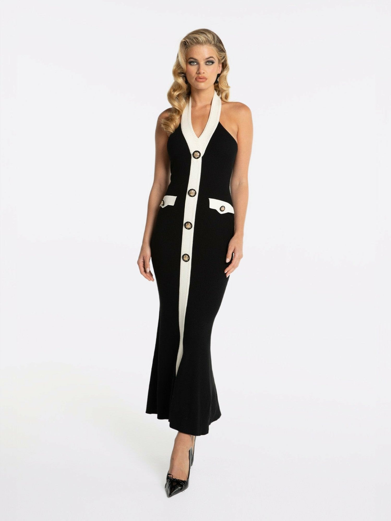 Regina Knit Dress: Black Maxi Dress for Cocktail Party | Nana Jacqueline