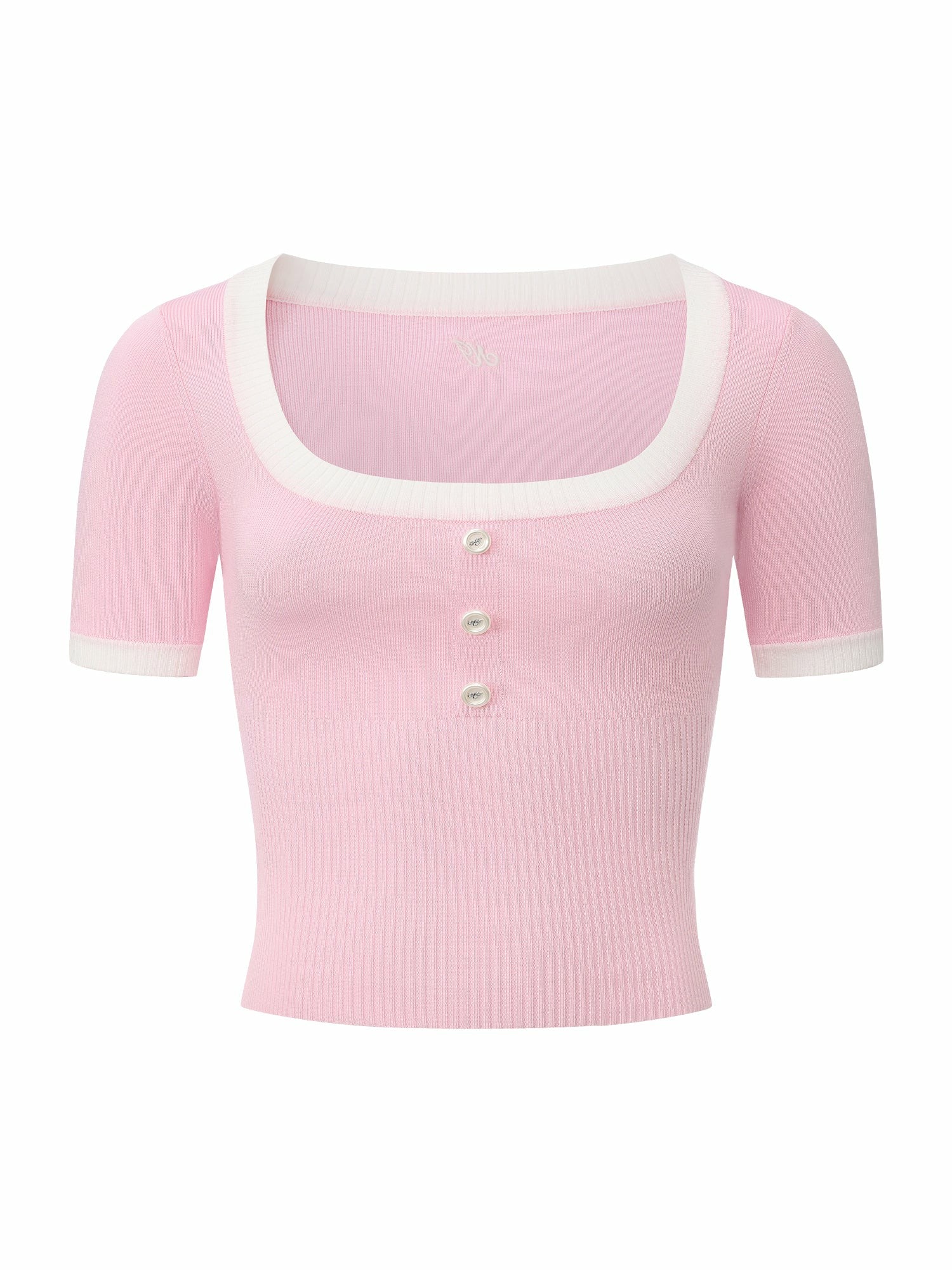 Pink Contrast-Trim Fitted Knit Top | Nana Jacqueline