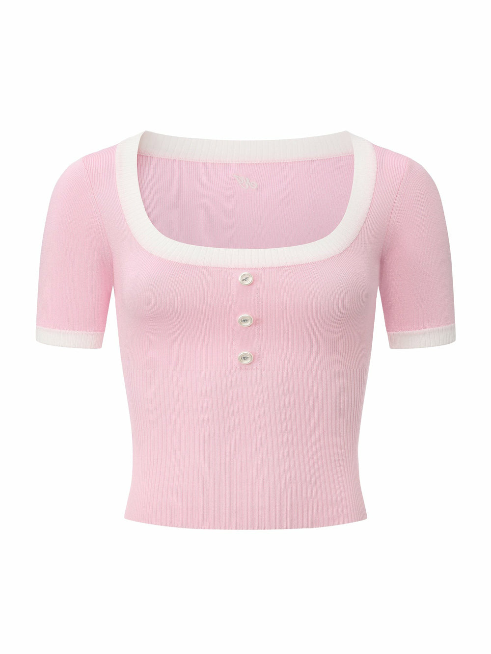 Pink Contrast-Trim Fitted Knit Top | Nana Jacqueline