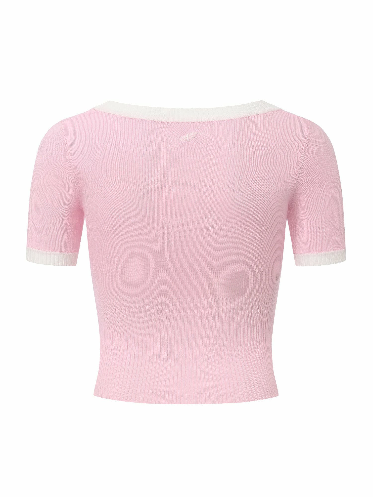 Pink Contrast-Trim Fitted Knit Top | Nana Jacqueline