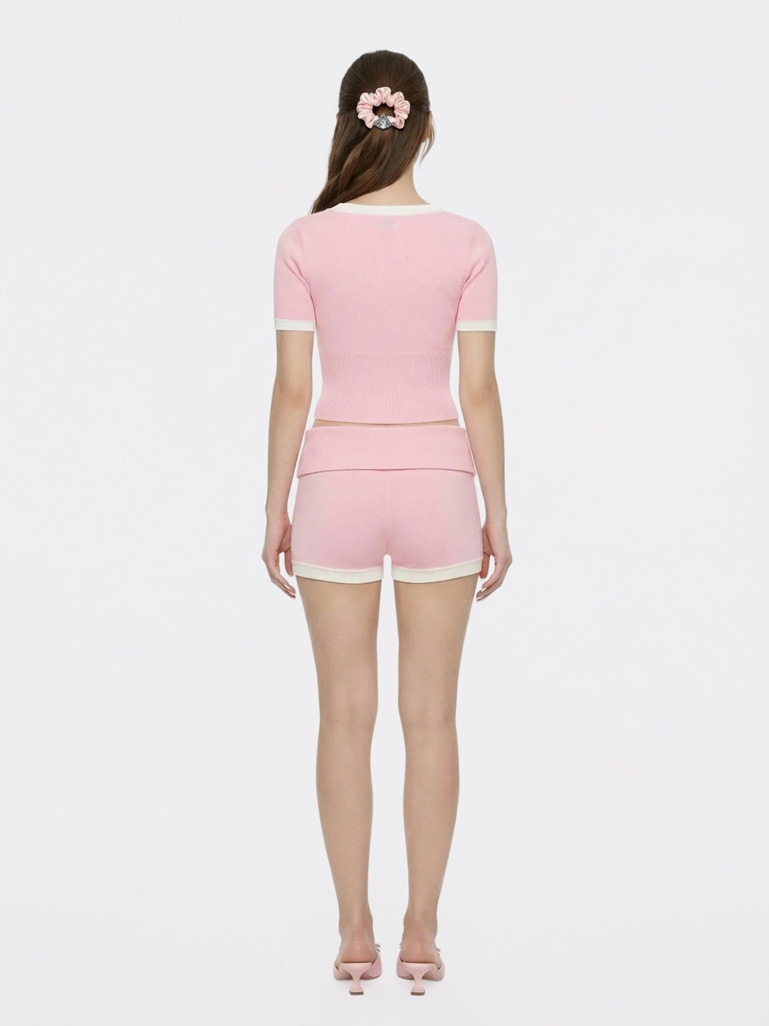 Pink Contrast-Trim Fitted Knit Top | Nana Jacqueline