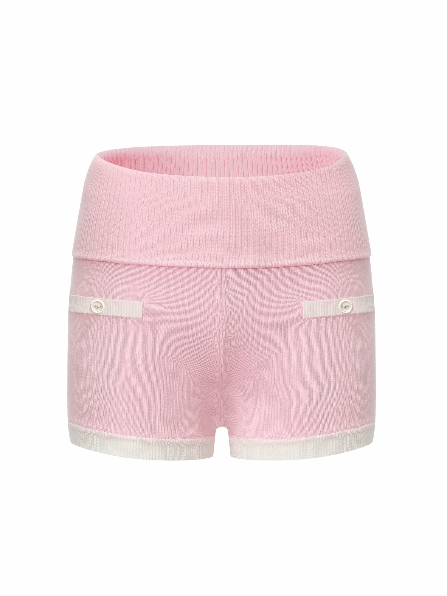 Pink Fold-Over Waist Knit Shorts | Nana Jacqueline