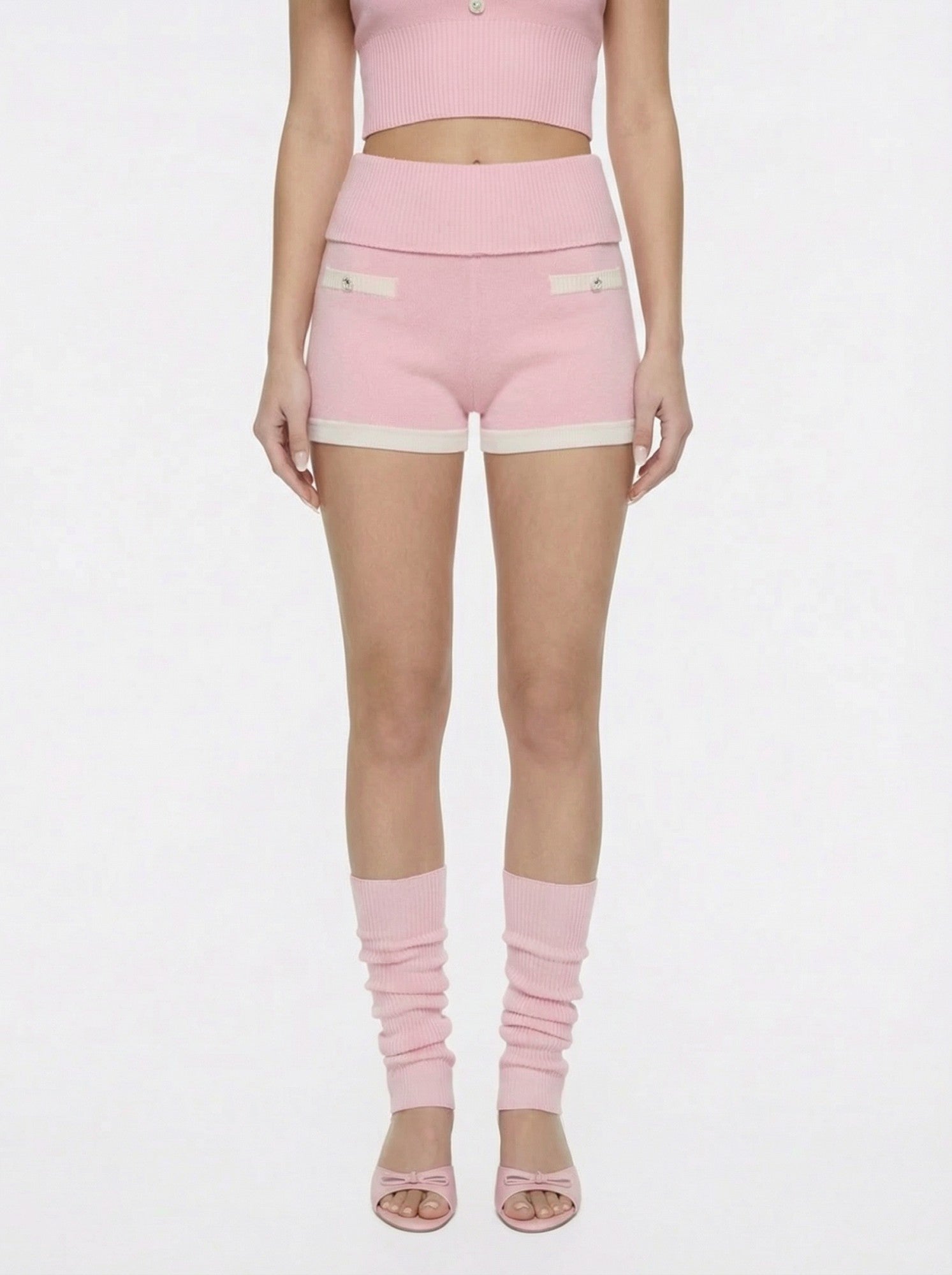Pink Fold-Over Waist Knit Shorts | Nana Jacqueline