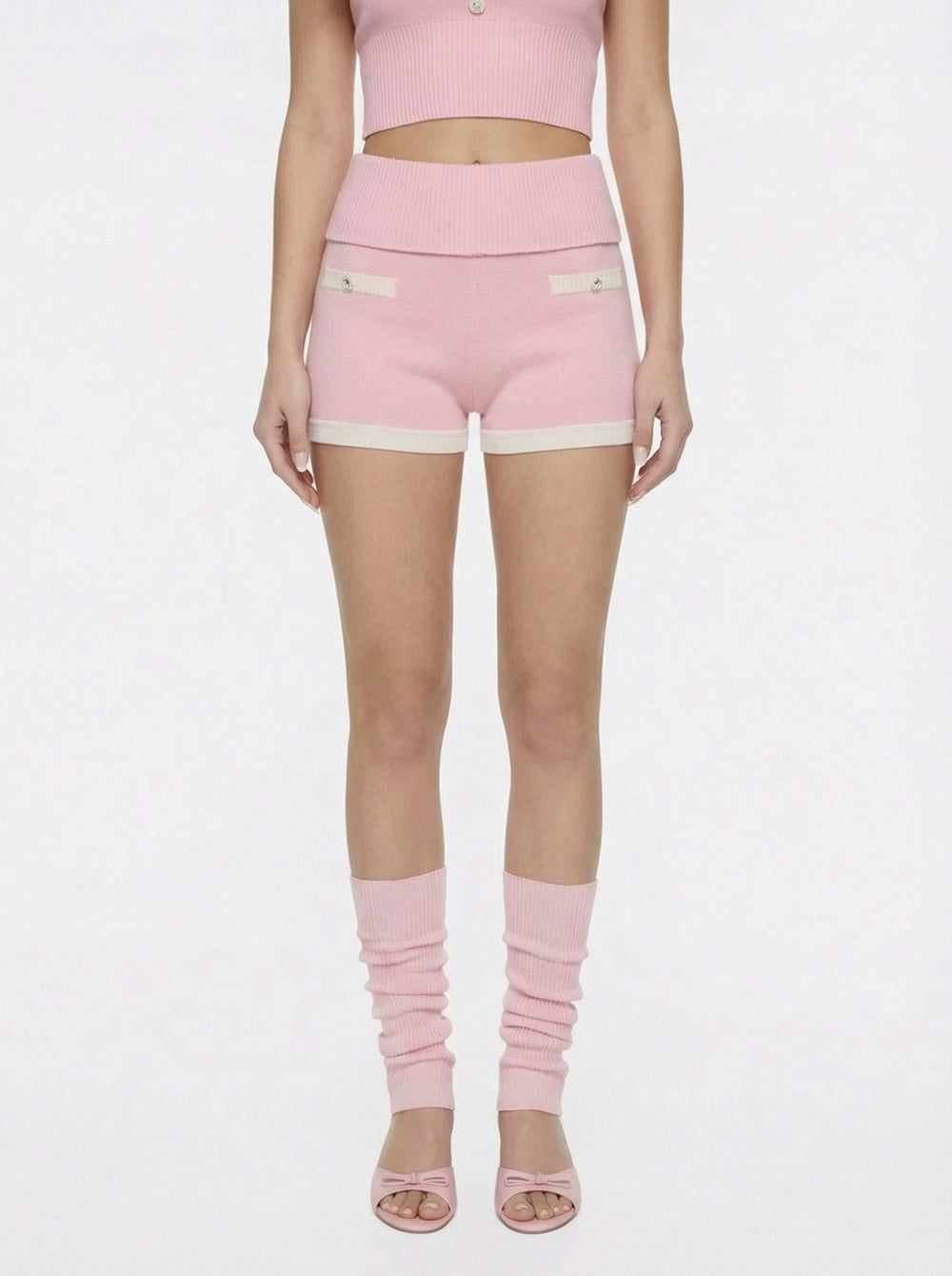 Pink Fold-Over Waist Knit Shorts | Nana Jacqueline