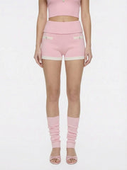 Pink Fold-Over Waist Knit Shorts | Nana Jacqueline