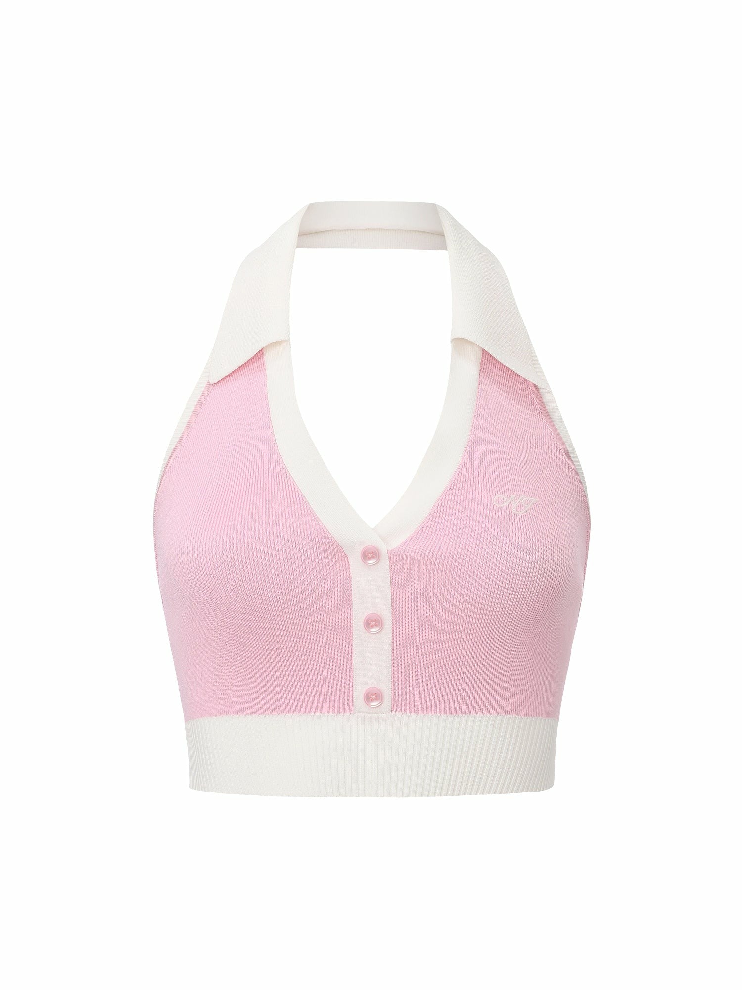 Pink Contrast Halter Knit Top | Nana Jacqueline