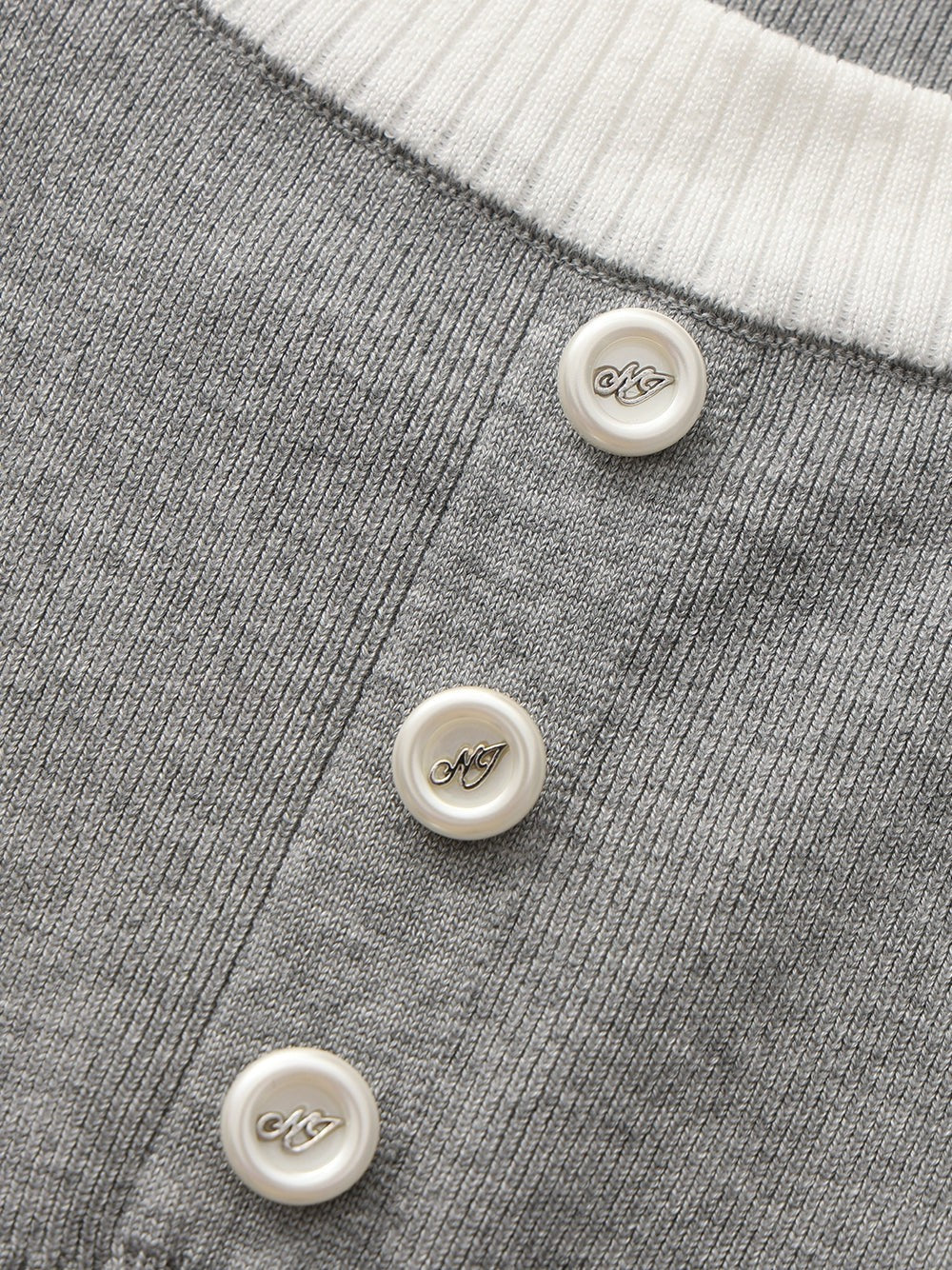 Grey Contrast-Trim Knit Top with Pearl Buttons | Nana Jacqueline