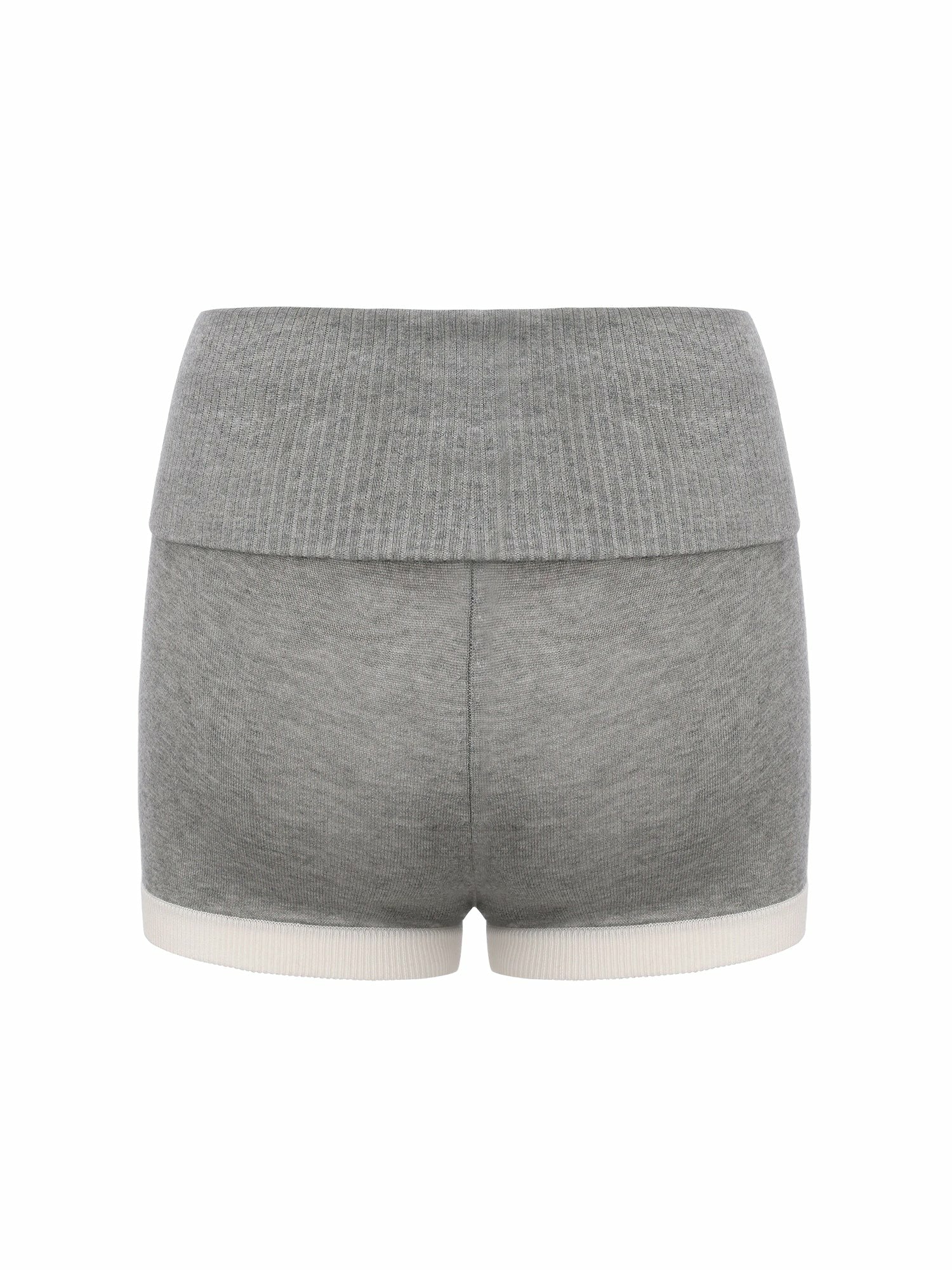 Grey Knit Shorts with Fold-Over Waistband | Nana Jacqueline