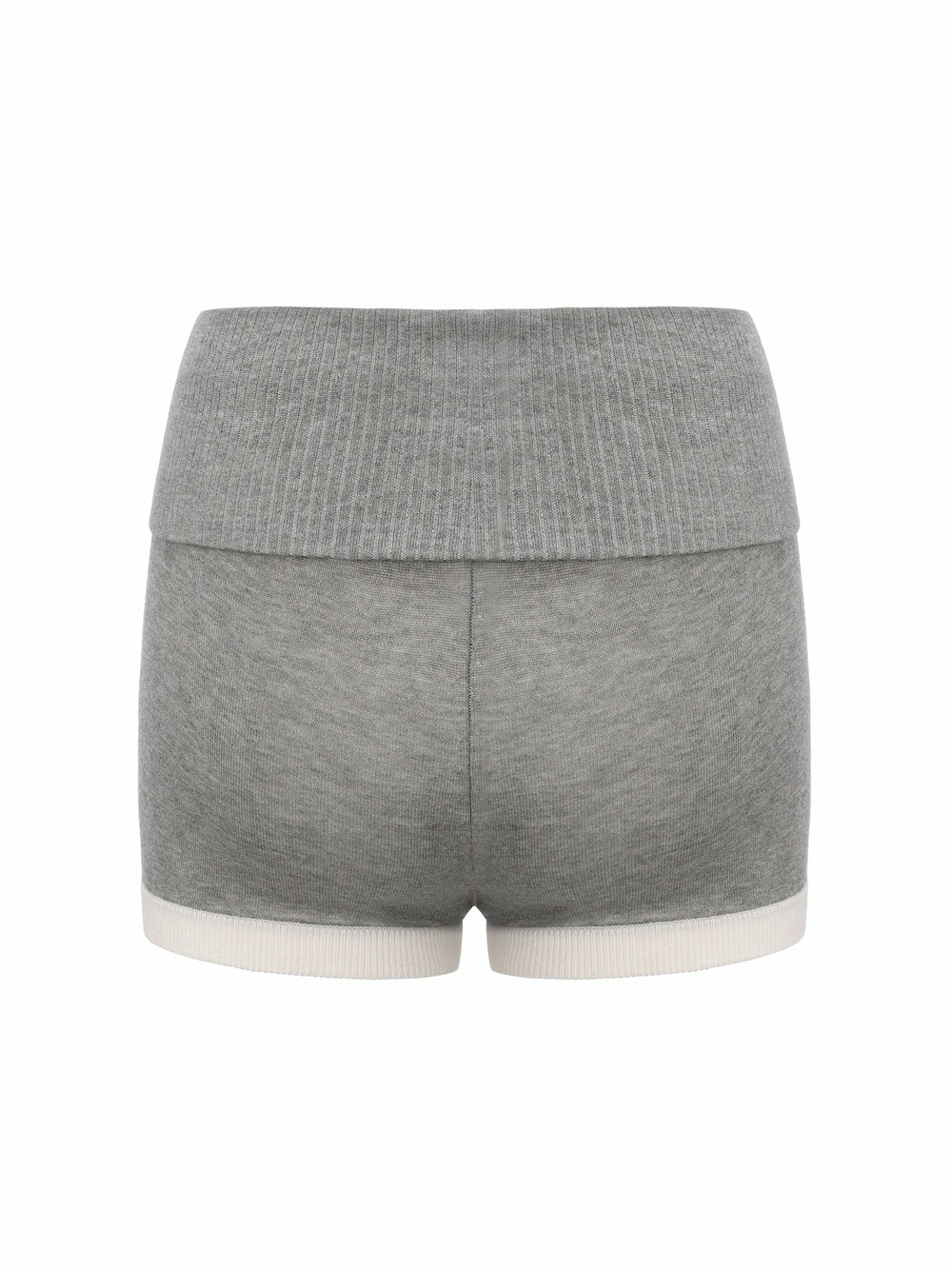 Grey Knit Shorts with Fold-Over Waistband | Nana Jacqueline