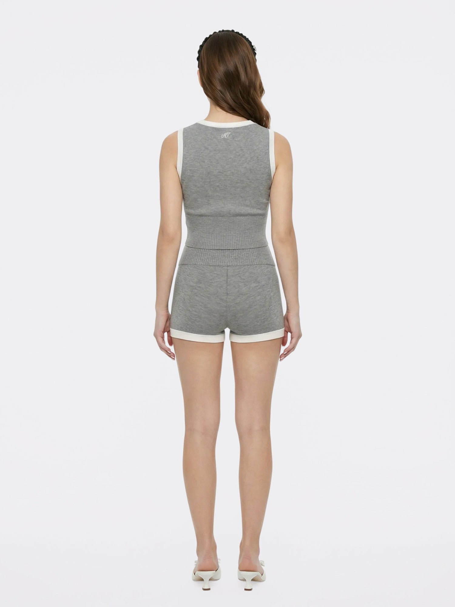 Grey Knit Shorts with Fold-Over Waistband | Nana Jacqueline