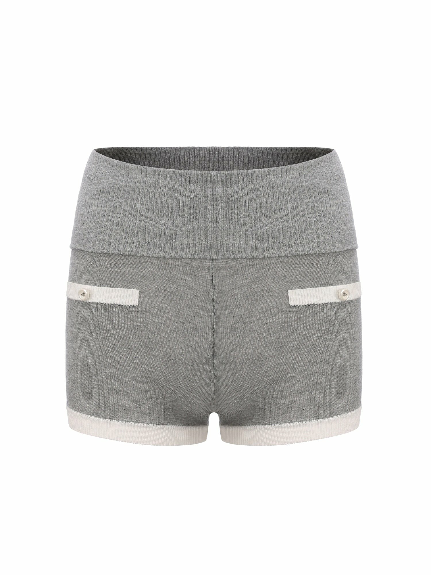 Grey Knit Shorts with Fold-Over Waistband | Nana Jacqueline