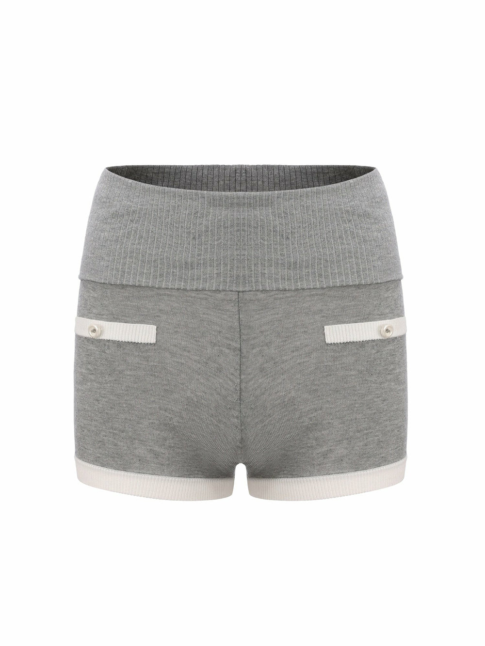 Grey Knit Shorts with Fold-Over Waistband | Nana Jacqueline
