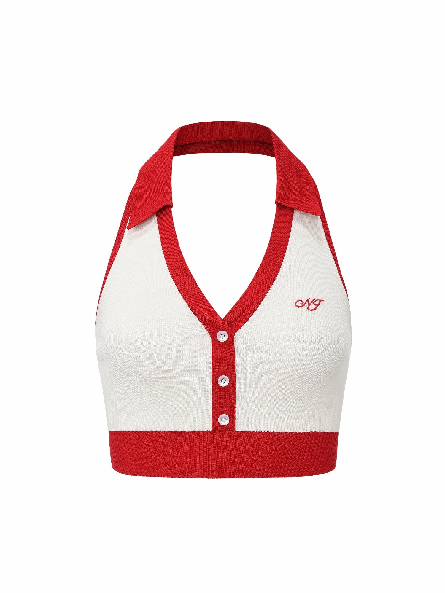 White Contrast Halter Knit Top | Nana Jacqueline