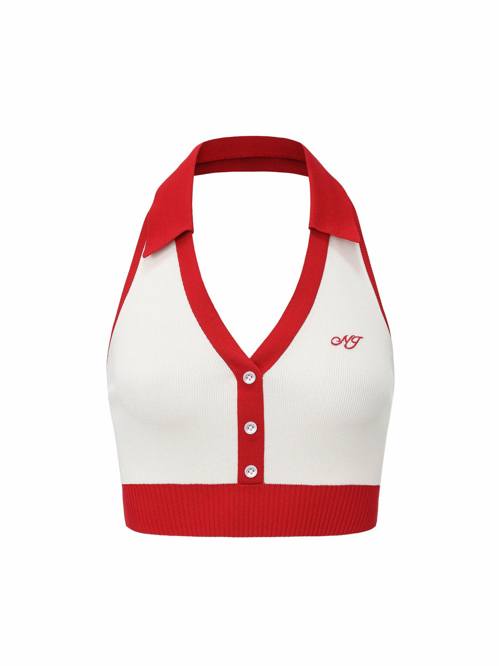 White Contrast Halter Knit Top | Nana Jacqueline