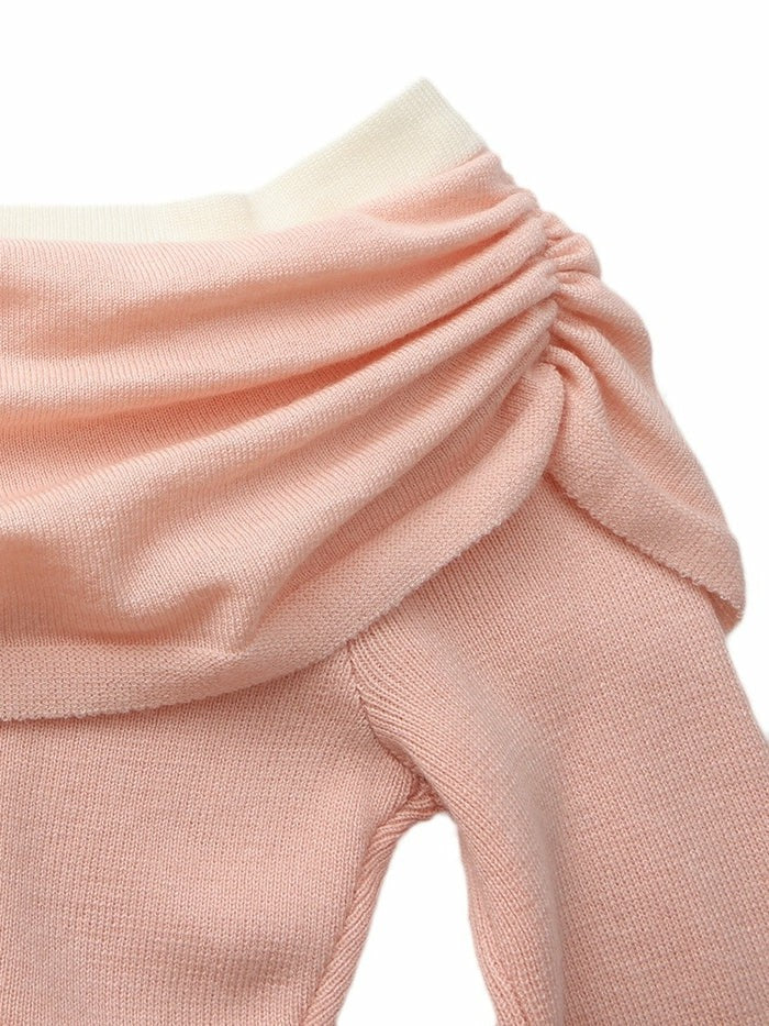 Colette Off-Shoulder Contrast Knit Blush Pink Top | Nana Jacqueline
