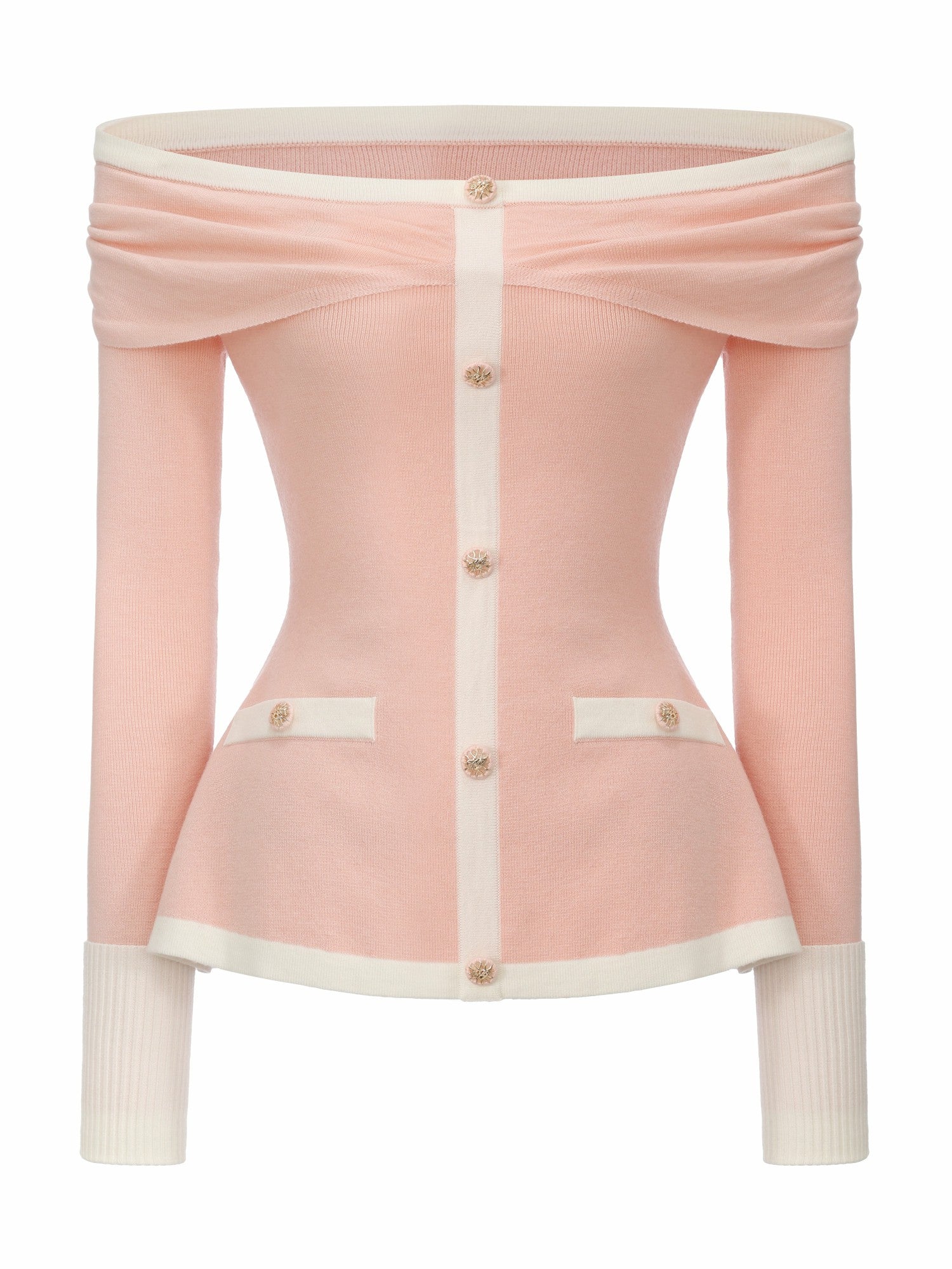 Colette Off-Shoulder Contrast Knit Blush Pink Top | Nana Jacqueline