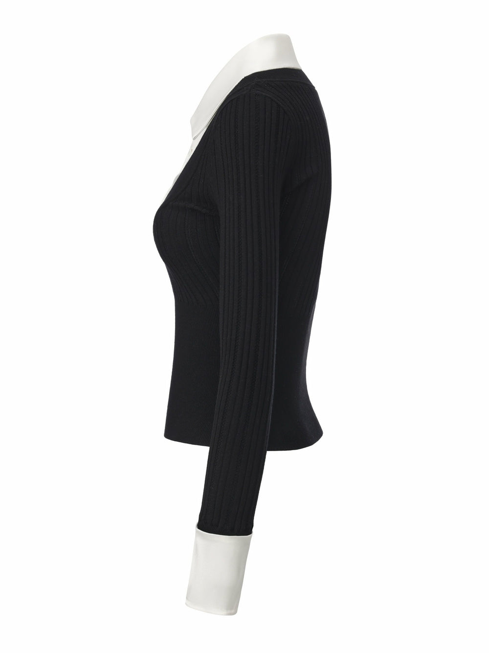 Claudette Contrast Collar Rib Knit Black Top | Nana Jacqueline