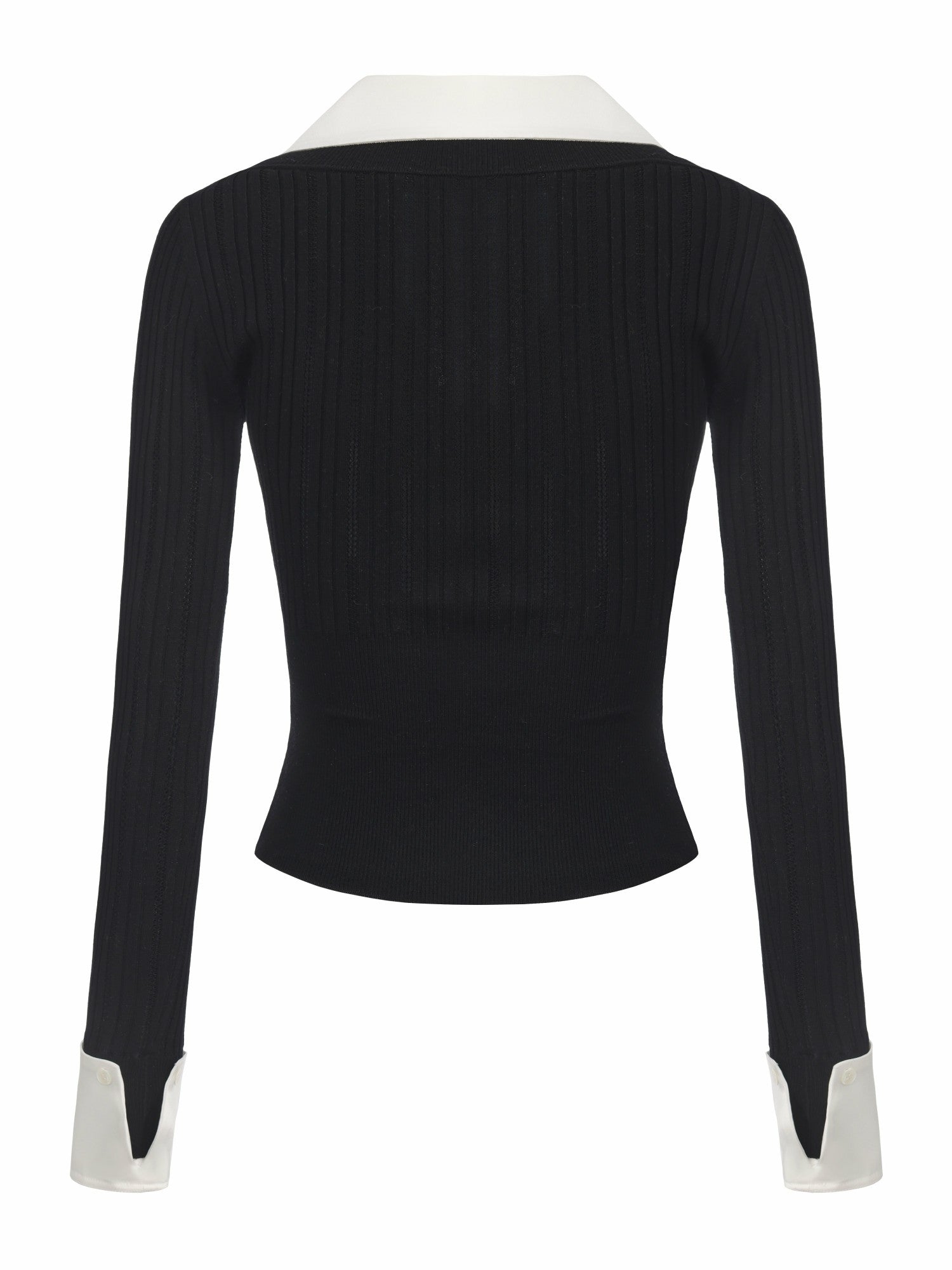 Claudette Contrast Collar Rib Knit Black Top | Nana Jacqueline