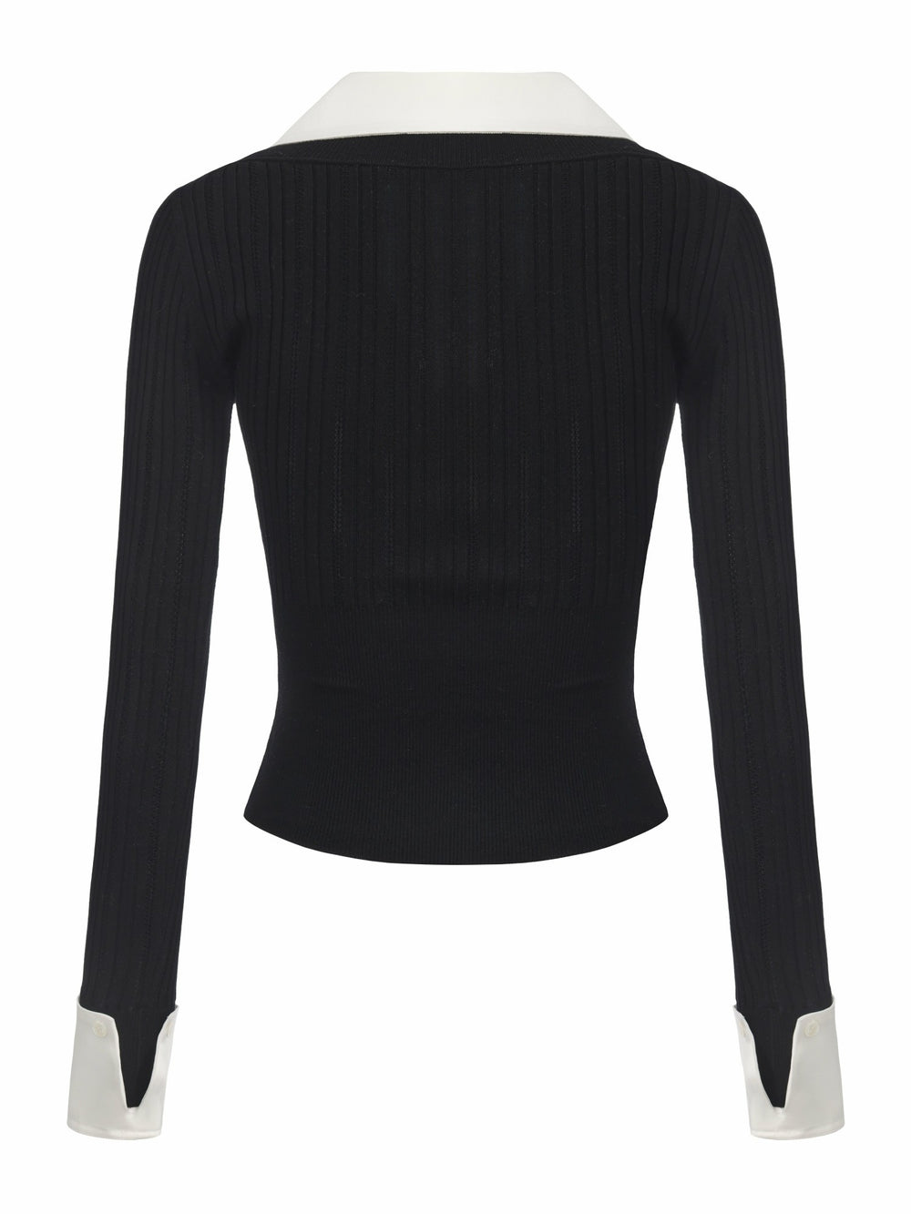 Claudette Contrast Collar Rib Knit Black Top | Nana Jacqueline