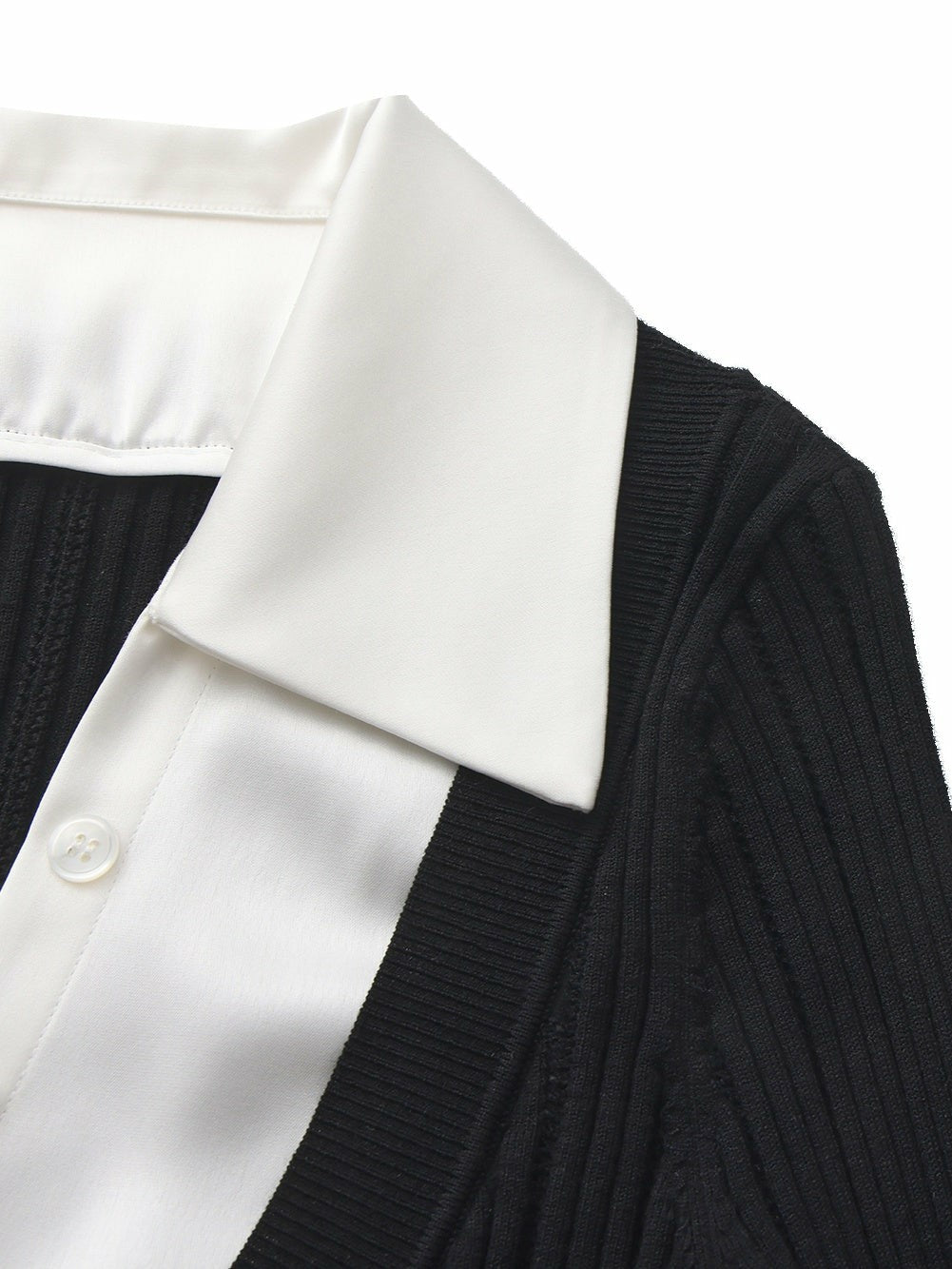 Claudette Contrast Collar Rib Knit Black Top | Nana Jacqueline