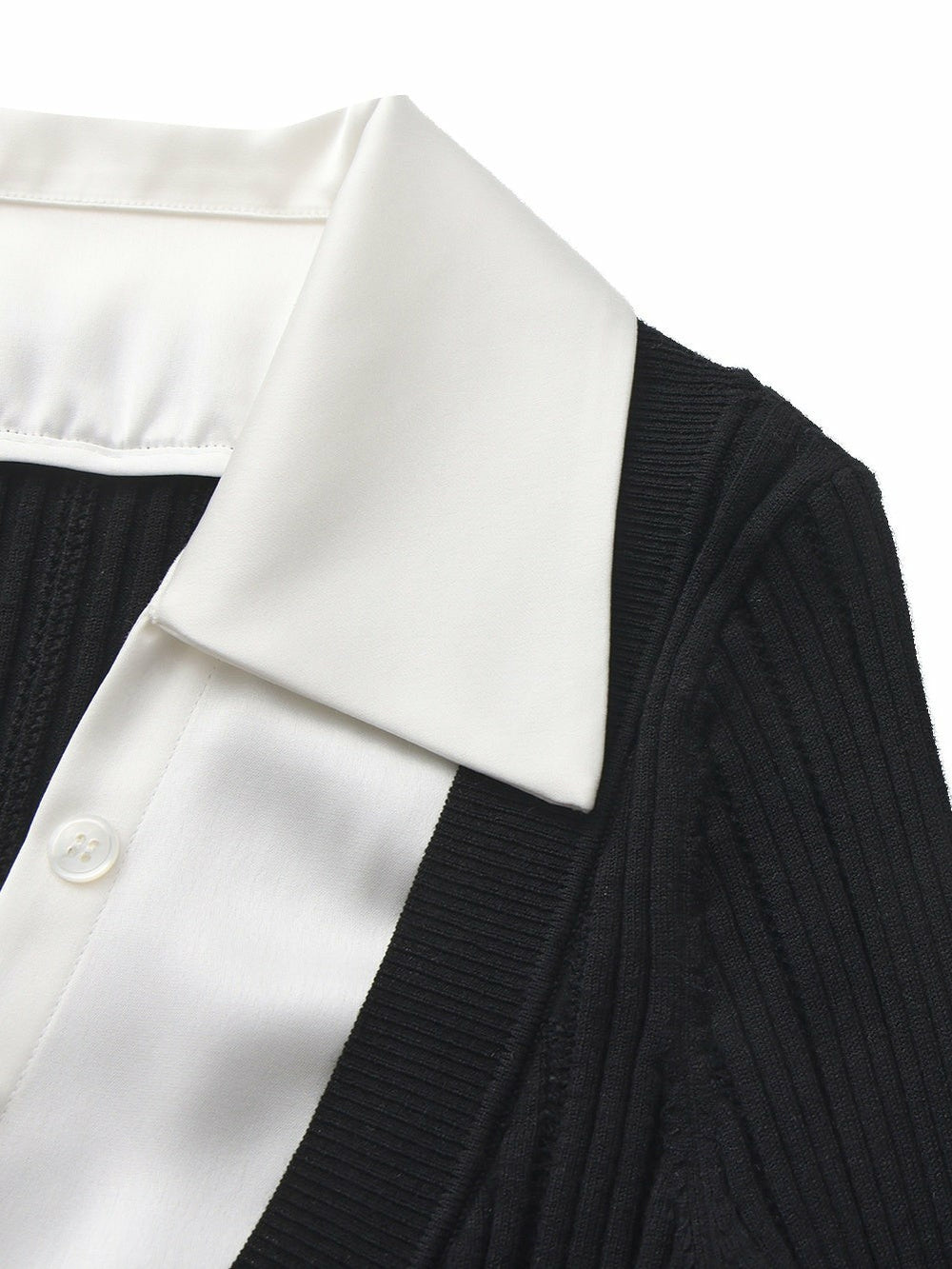 Claudette Contrast Collar Rib Knit Black Top | Nana Jacqueline