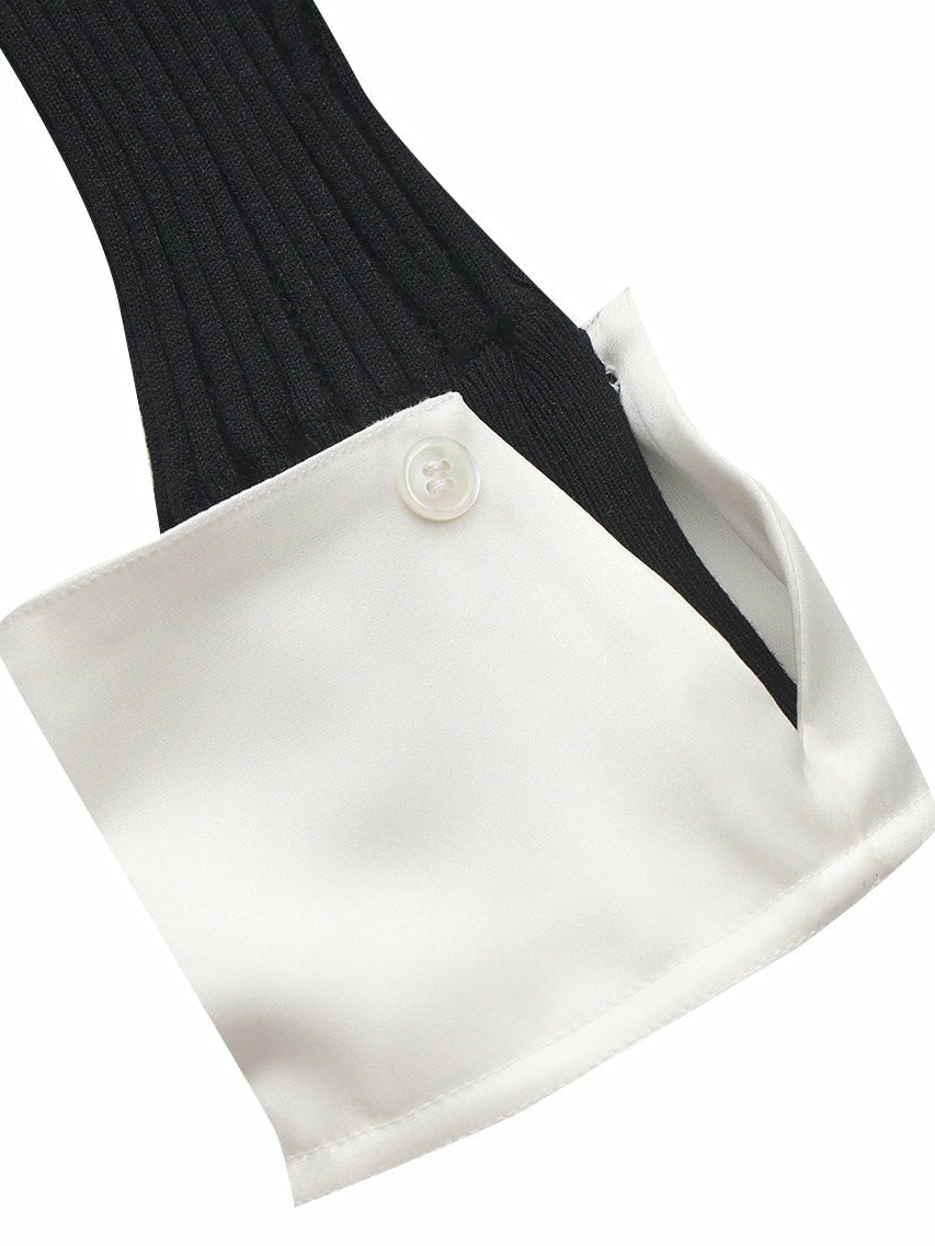 Claudette Contrast Collar Rib Knit Black Top | Nana Jacqueline