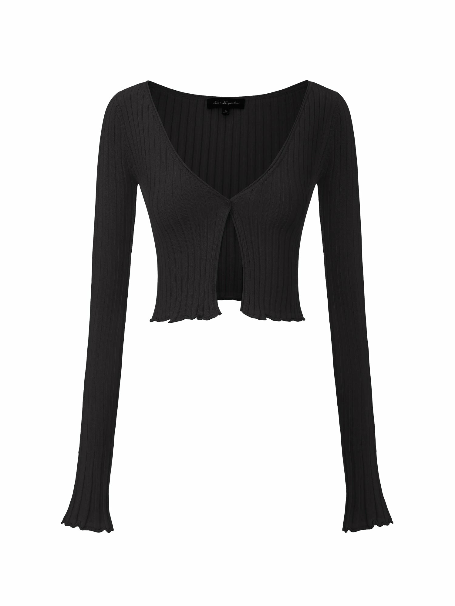 Black Cropped Ribbed Knit Cardigan | Nana Jacqueline