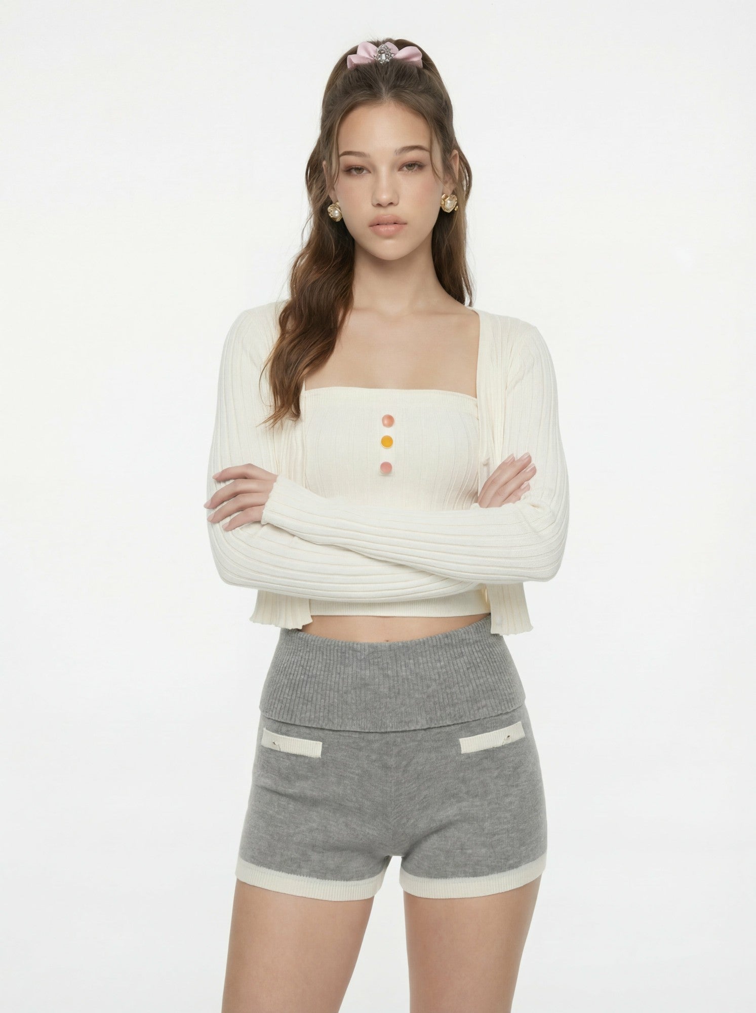 White Cropped Ribbed Knit Cardigan | Nana Jacqueline