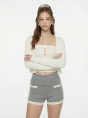 White Cropped Ribbed Knit Cardigan | Nana Jacqueline
