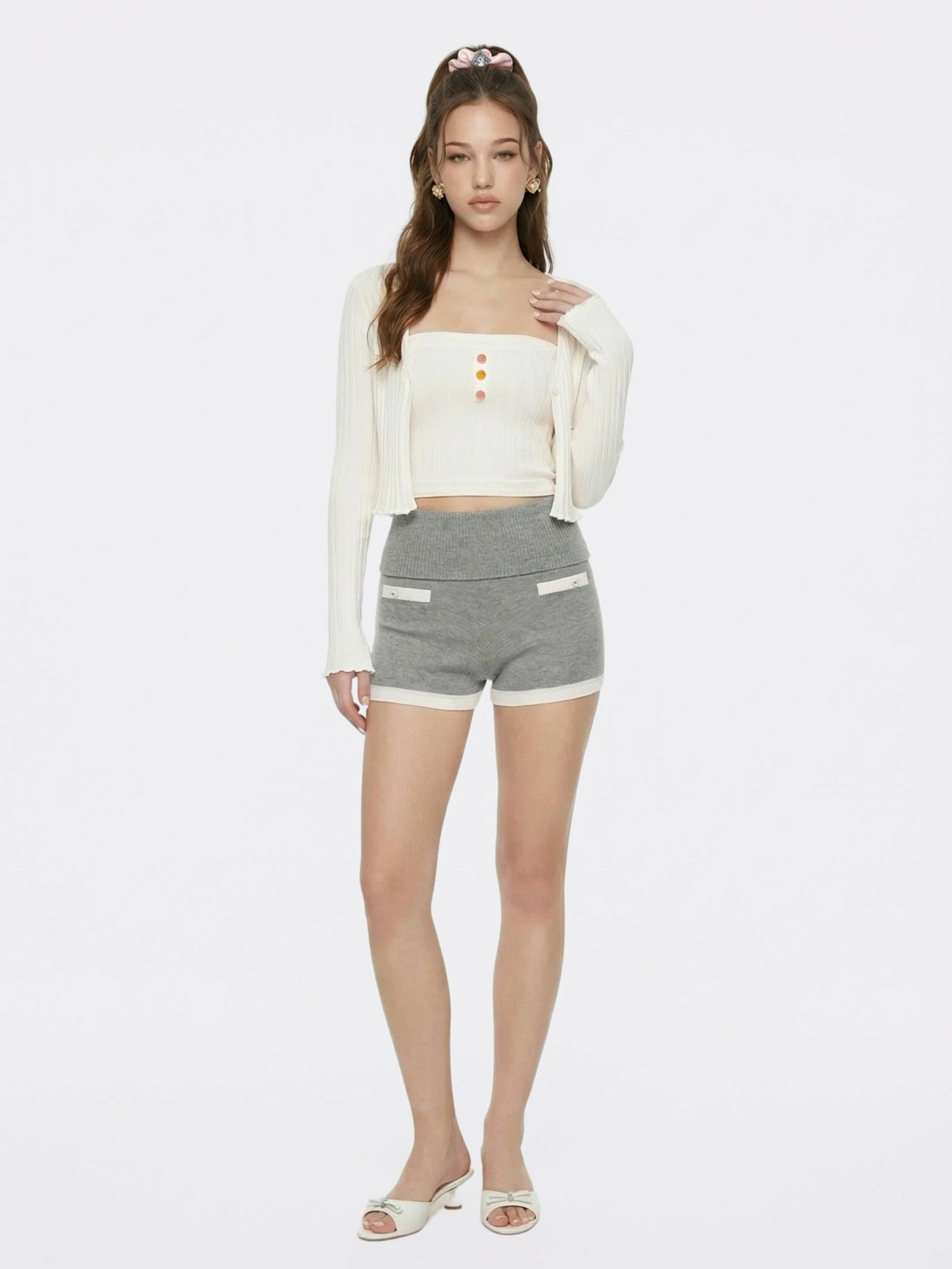 White Cropped Ribbed Knit Cardigan | Nana Jacqueline