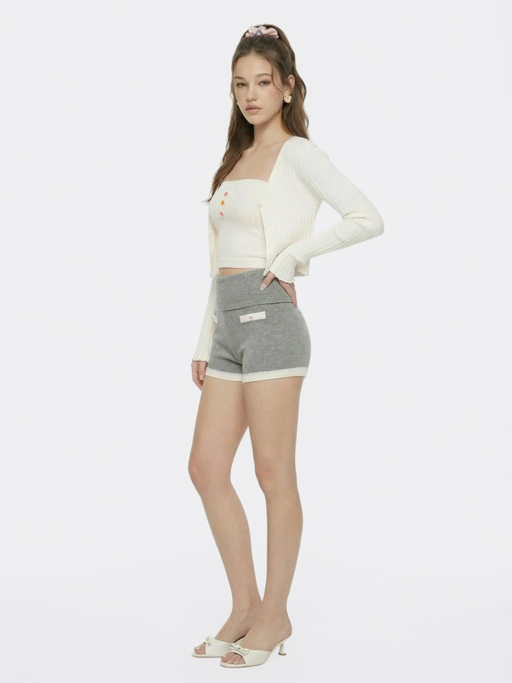 White Cropped Ribbed Knit Cardigan | Nana Jacqueline