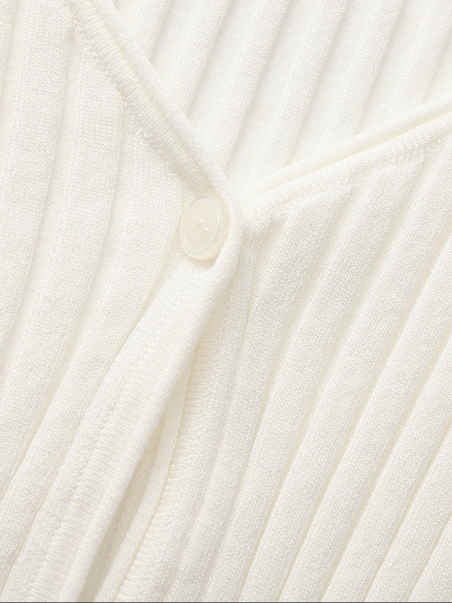 White Cropped Ribbed Knit Cardigan | Nana Jacqueline