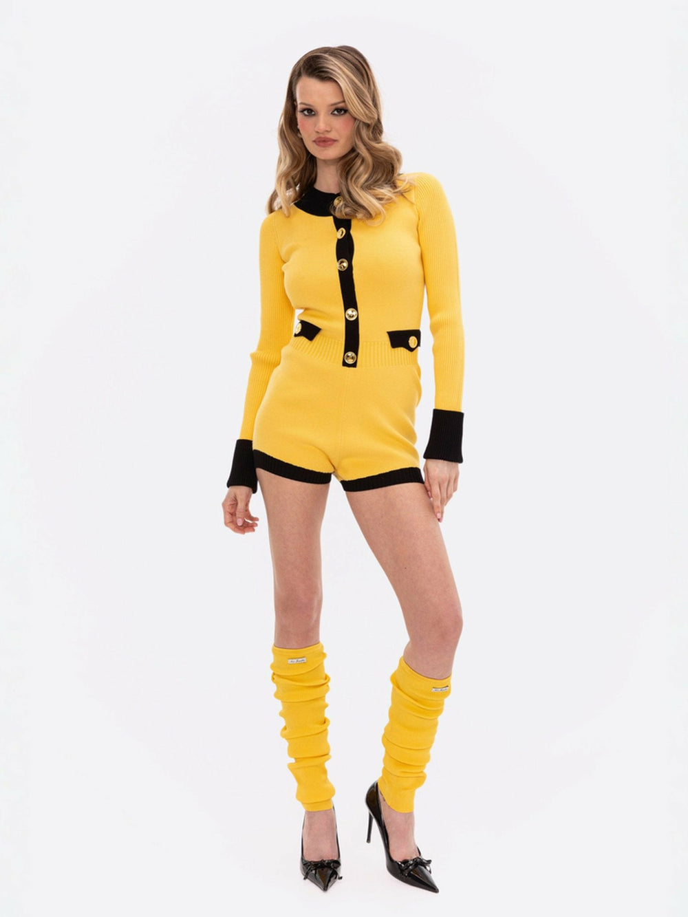 Matilda Knit Jumpsuit: Yellow Knit Jumpsuit for Resort Brunch | Nana Jacqueline