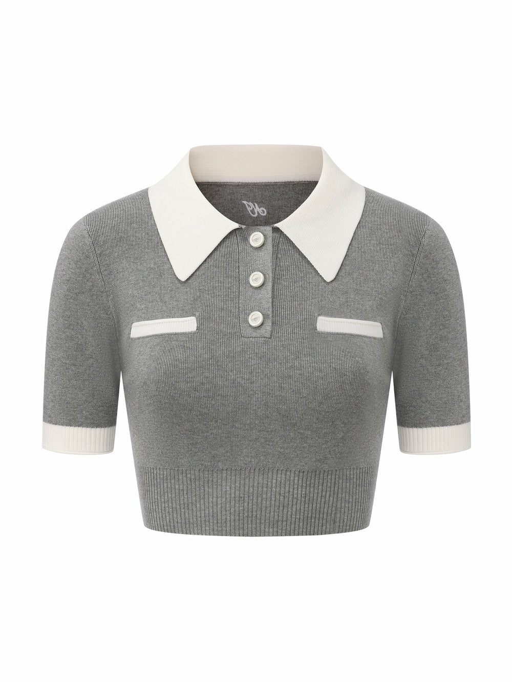 Grey Knit Top with White Contrast Collar | Nana Jacqueline