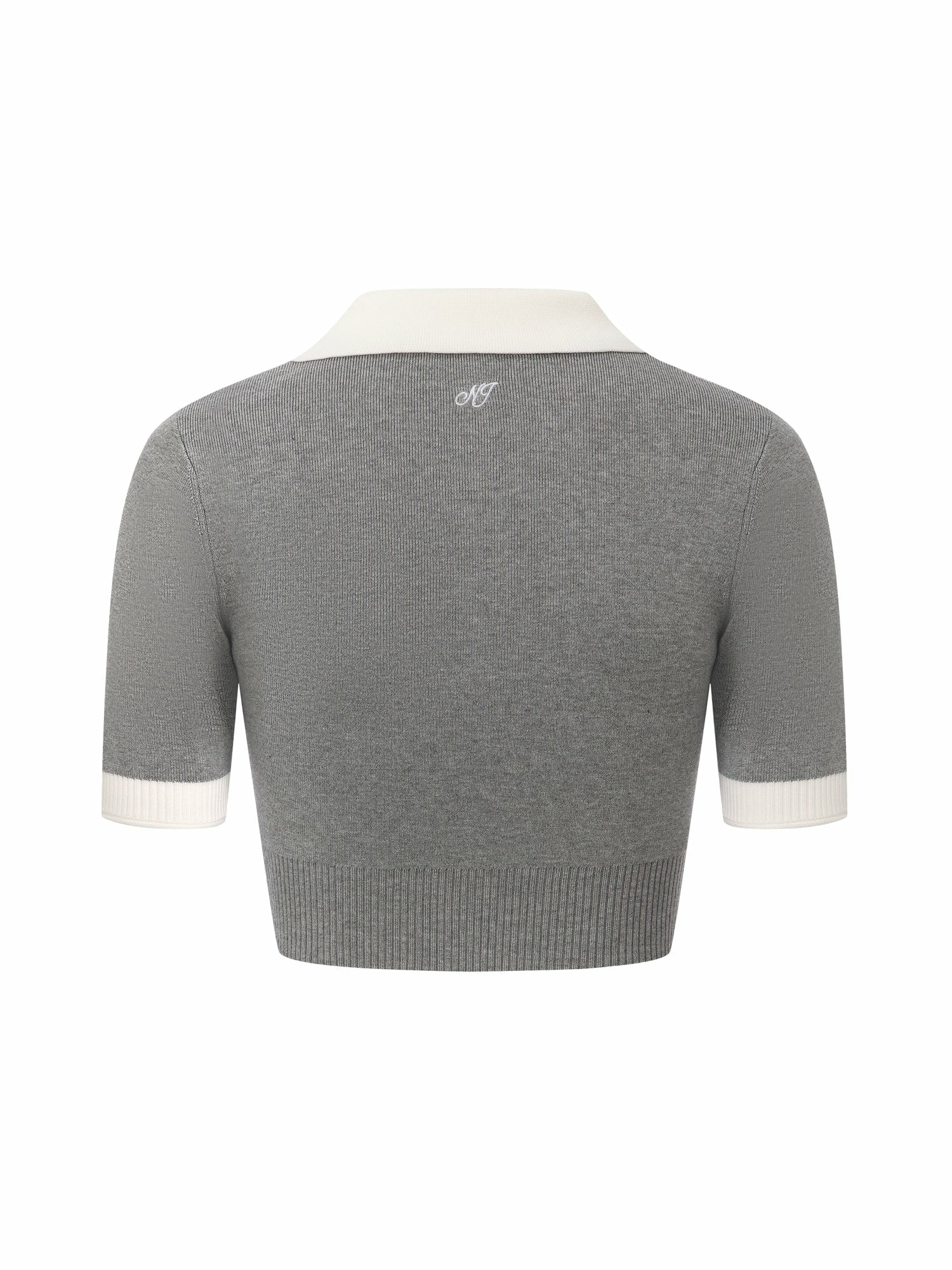 Grey Knit Top with White Contrast Collar | Nana Jacqueline