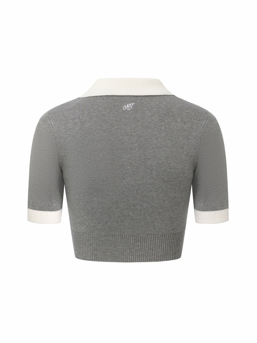 Grey Knit Top with White Contrast Collar | Nana Jacqueline