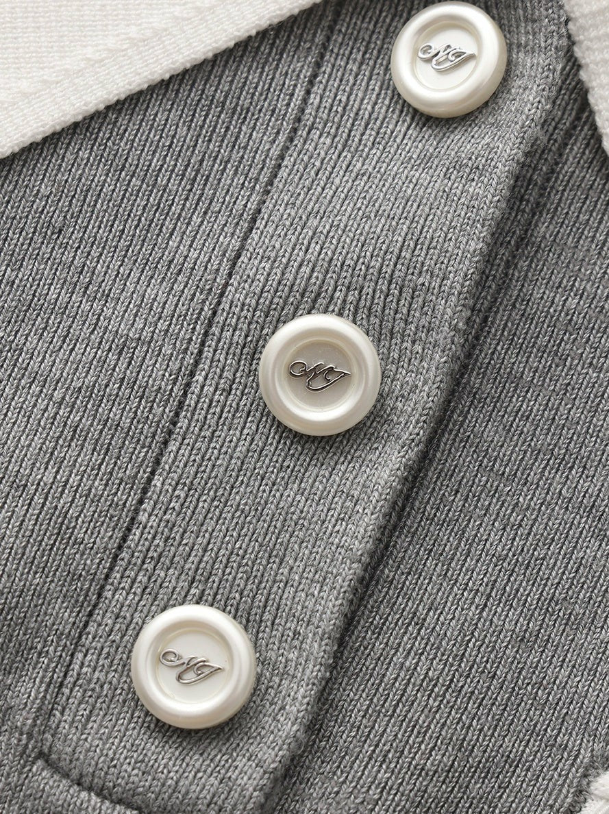 Grey Knit Top with White Contrast Collar | Nana Jacqueline